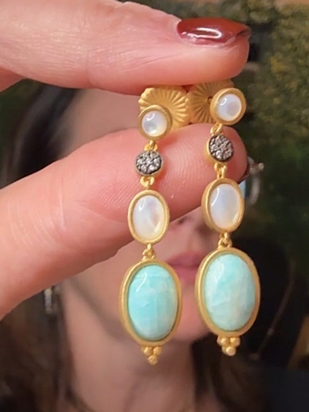 Sterling silver, 925 in 14K Gold plated Turquoise MOP Drop Earrings